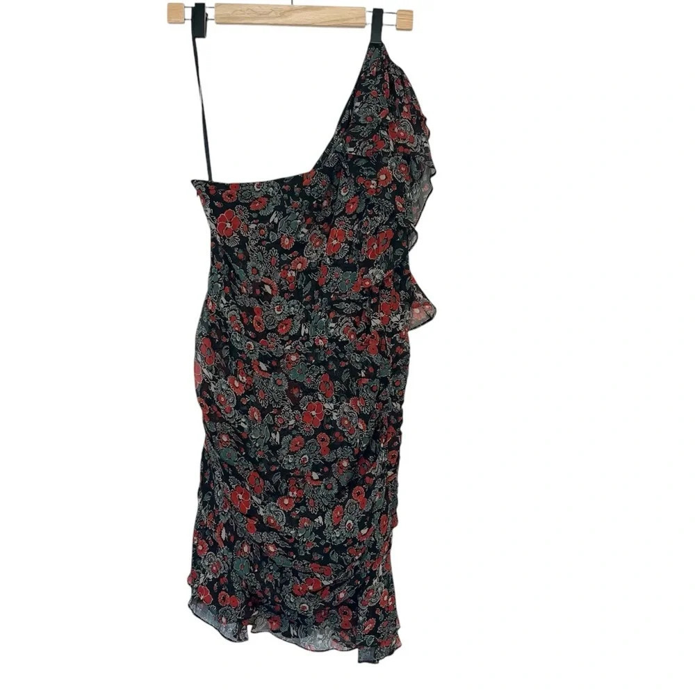 Veronica Beard Black One-Shoulder Floral Ruffle Mini Dress - Picture 10 of 13